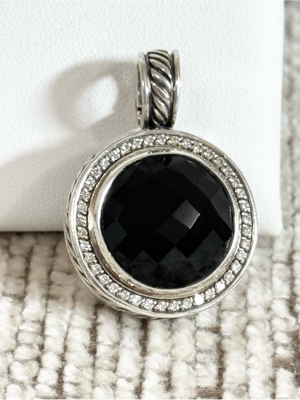 David Yurman Large Cerise Diamond Black Onyx Albion Enhancer Pendant .925